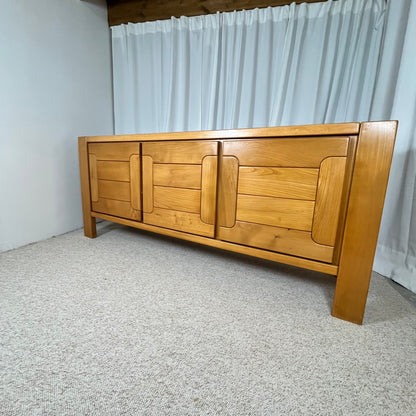 Large French solid elm enfilade, 1970, attributed to Atelier Chauvin