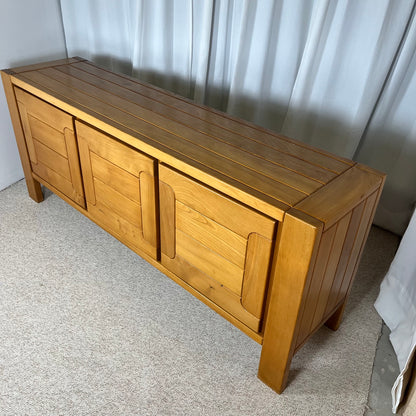 Large French solid elm enfilade, 1970, attributed to Atelier Chauvin
