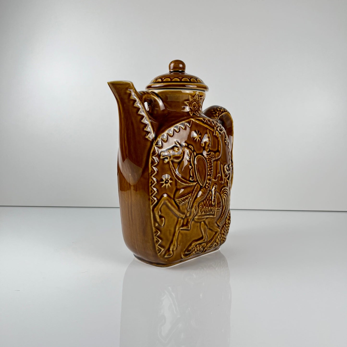 Decorative earthenware teapot/jug with Saint George and the dragon design, Eastern Europe, 1950–1970