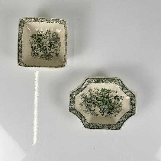 Duo de vide poche / porte savon Mason's Ironstone, décor vert "Stratford", Angleterre , 1970