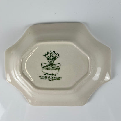 Pair of Mason's Ironstone trinket trays / soap dishes, "Stratford" green decor, England, 1970