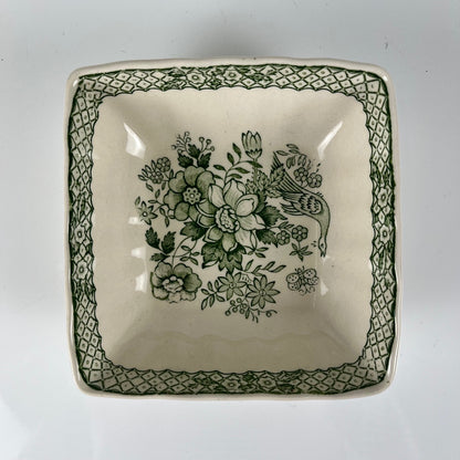 Pair of Mason's Ironstone trinket trays / soap dishes, "Stratford" green decor, England, 1970