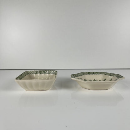 Pair of Mason's Ironstone trinket trays / soap dishes, "Stratford" green decor, England, 1970