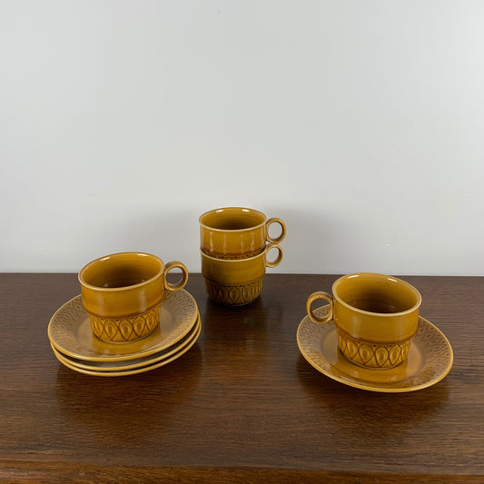 Set of 4 vintage ochre cups and saucers