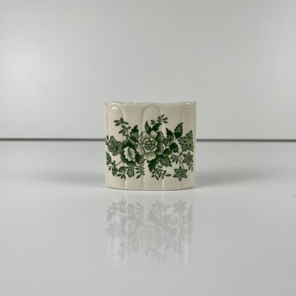 Cotton swab holder / Mason's Ironstone bathroom box, green "Stratford" pattern, England, 1970