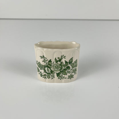 Cotton swab holder / Mason's Ironstone bathroom box, green "Stratford" pattern, England, 1970