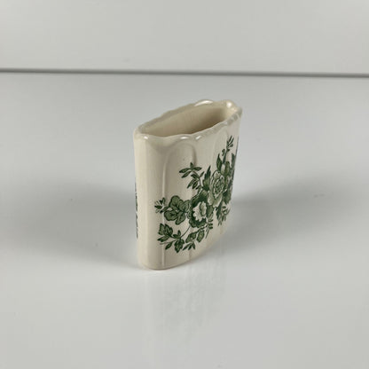 Cotton swab holder / Mason's Ironstone bathroom box, green "Stratford" pattern, England, 1970