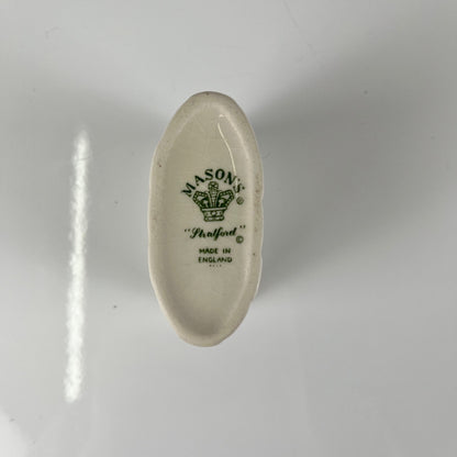 Cotton swab holder / Mason's Ironstone bathroom box, green "Stratford" pattern, England, 1970