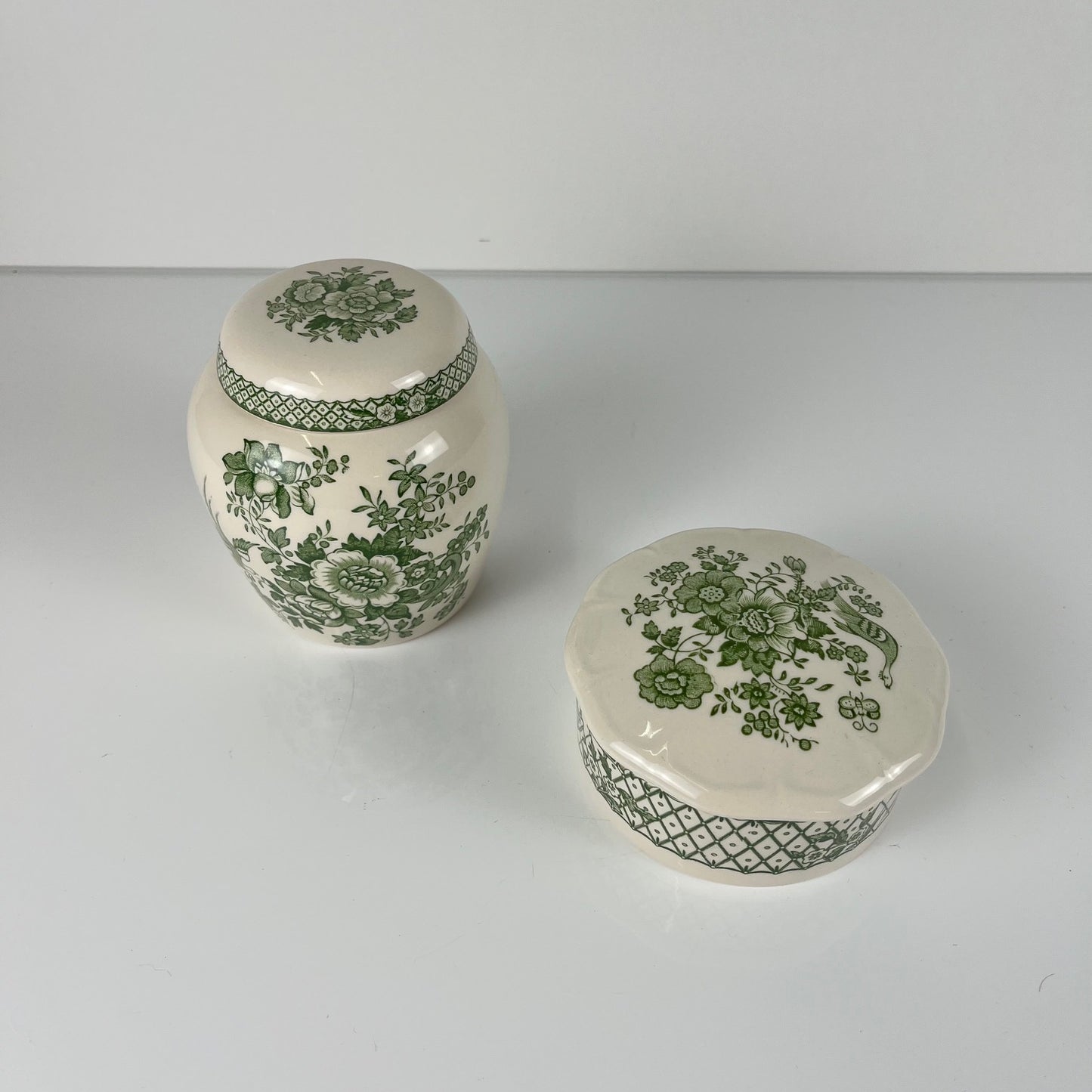 Duo de boîte Mason's Ironstone, décor vert "Stratford", Angleterre , 1970