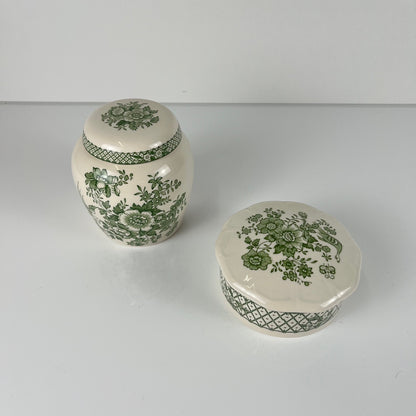 Duo de boîte Mason's Ironstone, décor vert "Stratford", Angleterre , 1970