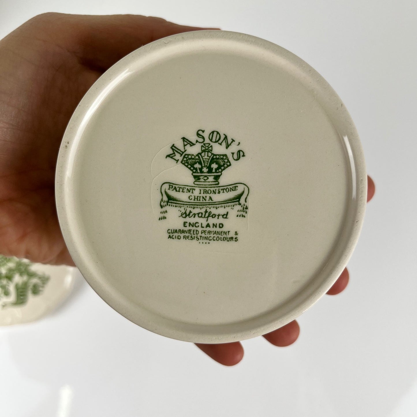Duo de boîte Mason's Ironstone, décor vert "Stratford", Angleterre , 1970