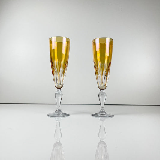 Duo de coupe à champagne en cristal coloré jaune