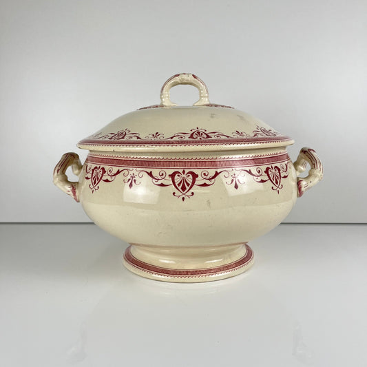 Soupière Terre de fer Creil & Montereau, modele "Amiral", rouge, XIXeme s.