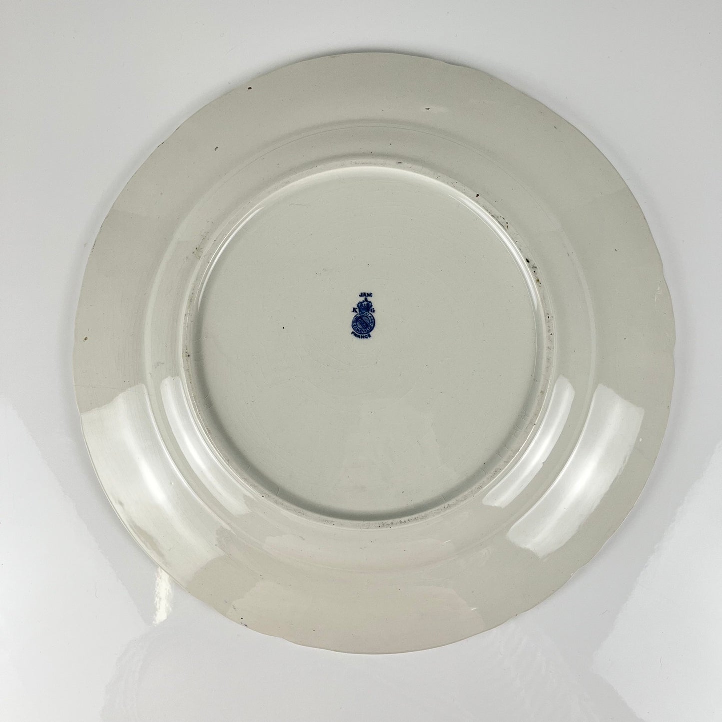 Large round platter, Terre de Fer KG Lunéville, "Jane" pattern, blue, 1890-1915