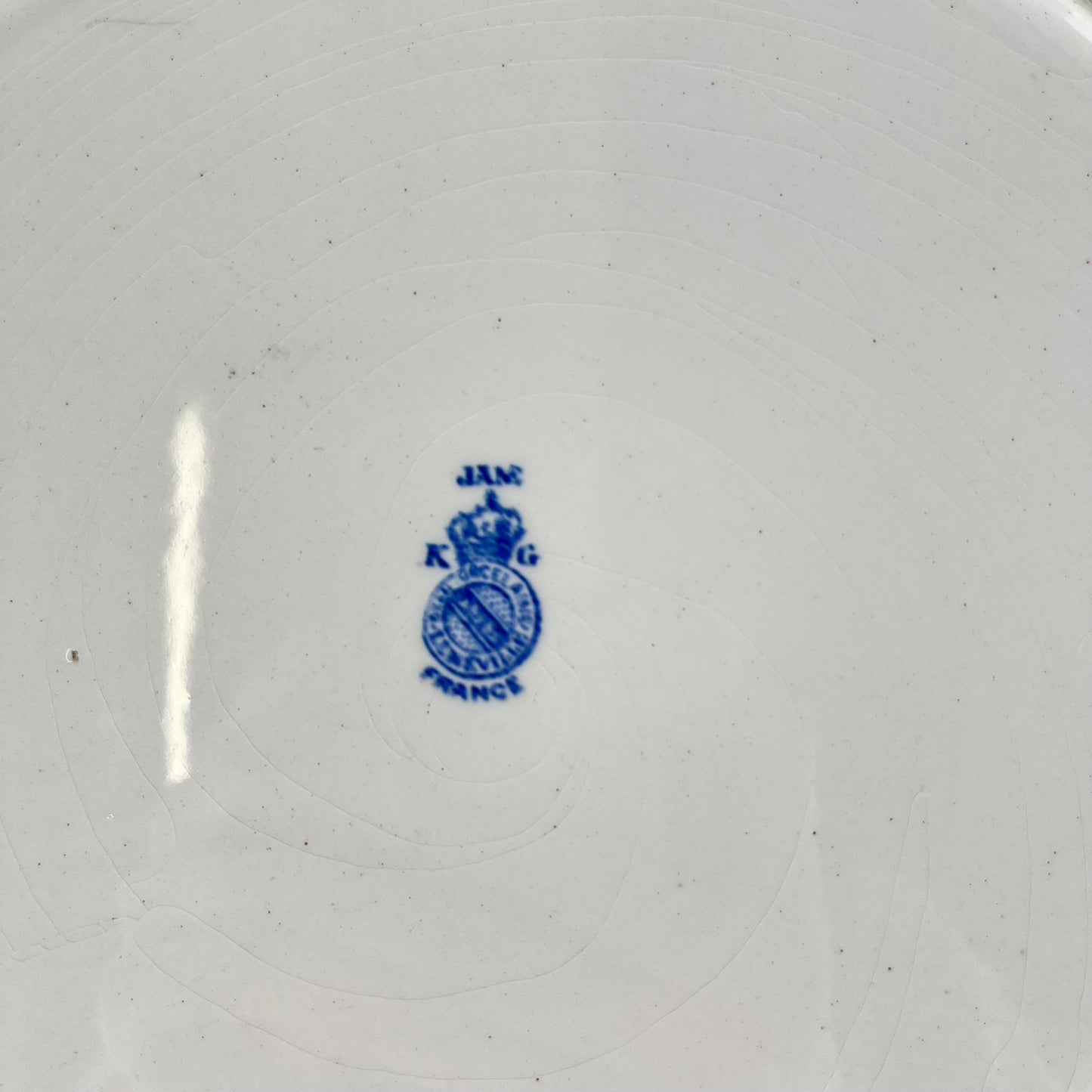 Large round platter, Terre de Fer KG Lunéville, "Jane" pattern, blue, 1890-1915