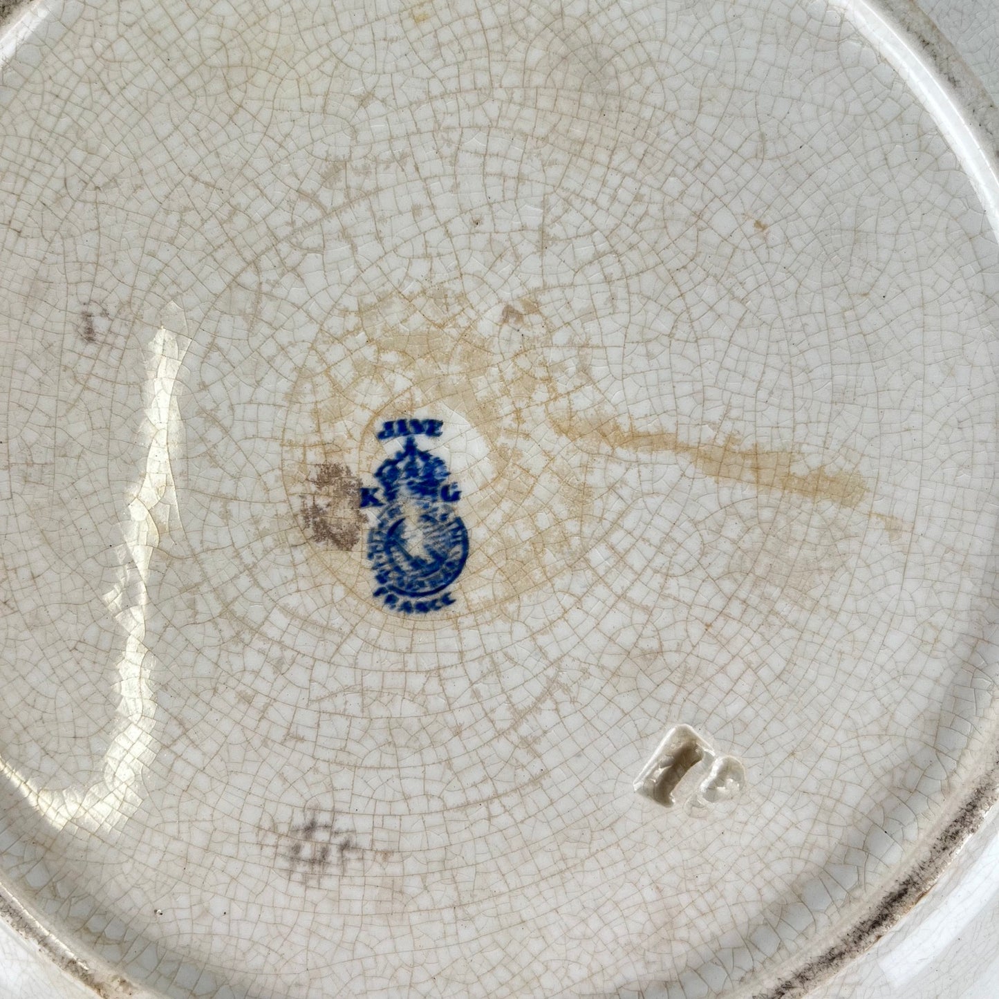 Shallow salad bowl Terre de Fer KG Lunéville, "Jane" pattern, blue, 1890-1915