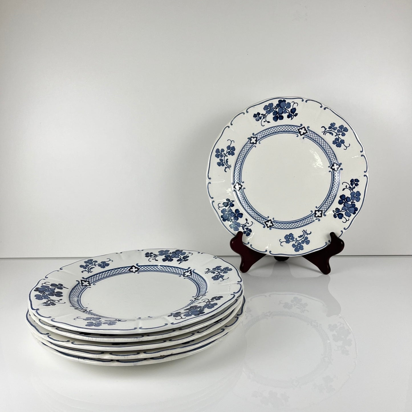 Set of 6 dinner plates, Ironstone, KG Lunéville, "Jane" pattern, blue, 1890-1915