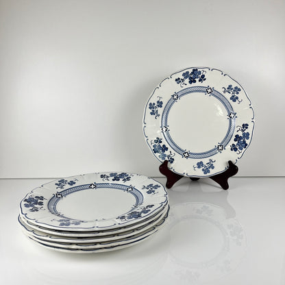 Set of 6 dinner plates, Ironstone, KG Lunéville, "Jane" pattern, blue, 1890-1915