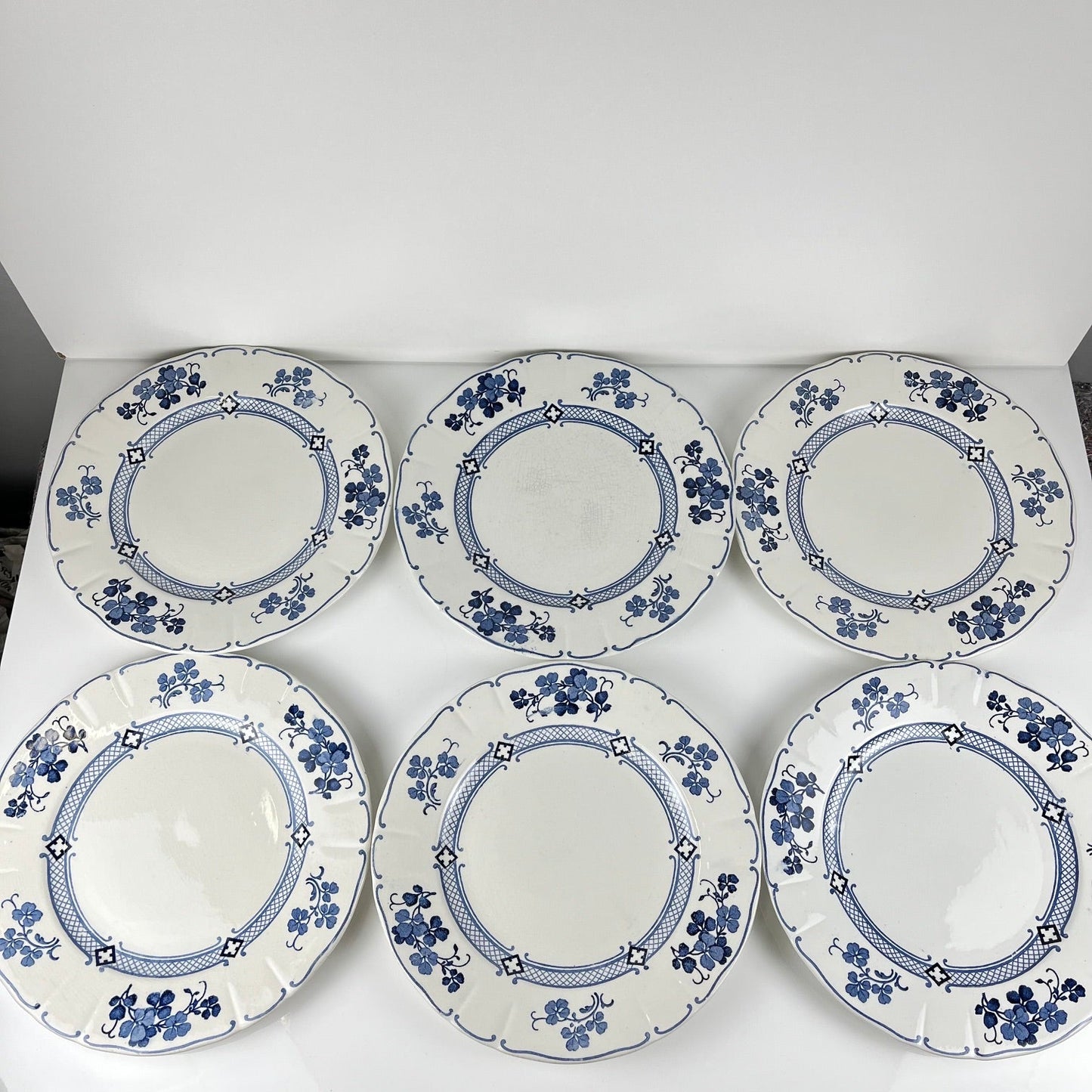 Set of 6 dinner plates, Ironstone, KG Lunéville, "Jane" pattern, blue, 1890-1915