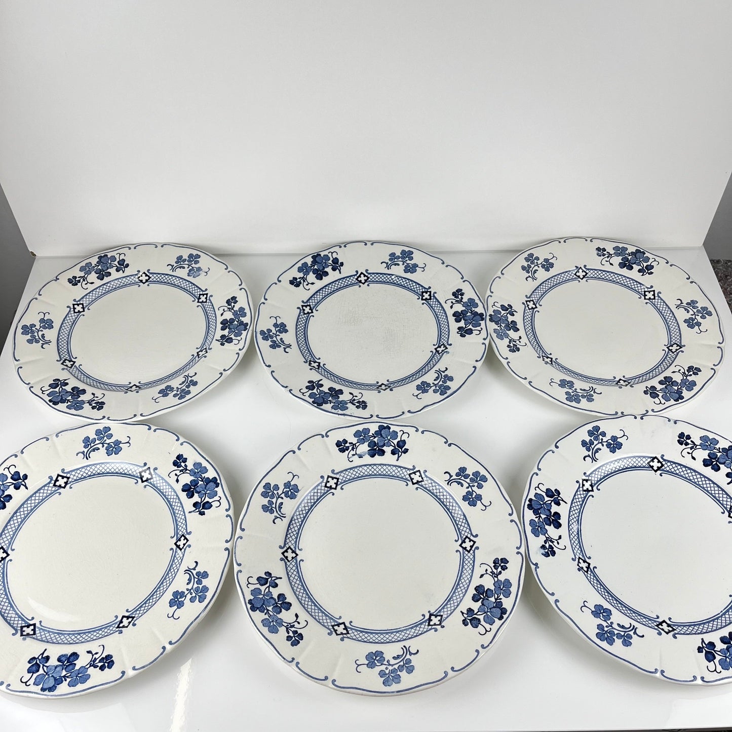 Set of 6 dinner plates, Ironstone, KG Lunéville, "Jane" pattern, blue, 1890-1915