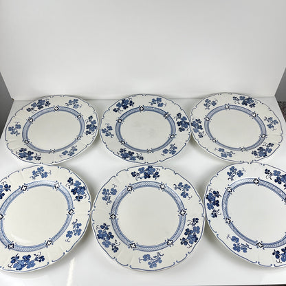 Set of 6 dinner plates, Ironstone, KG Lunéville, "Jane" pattern, blue, 1890-1915