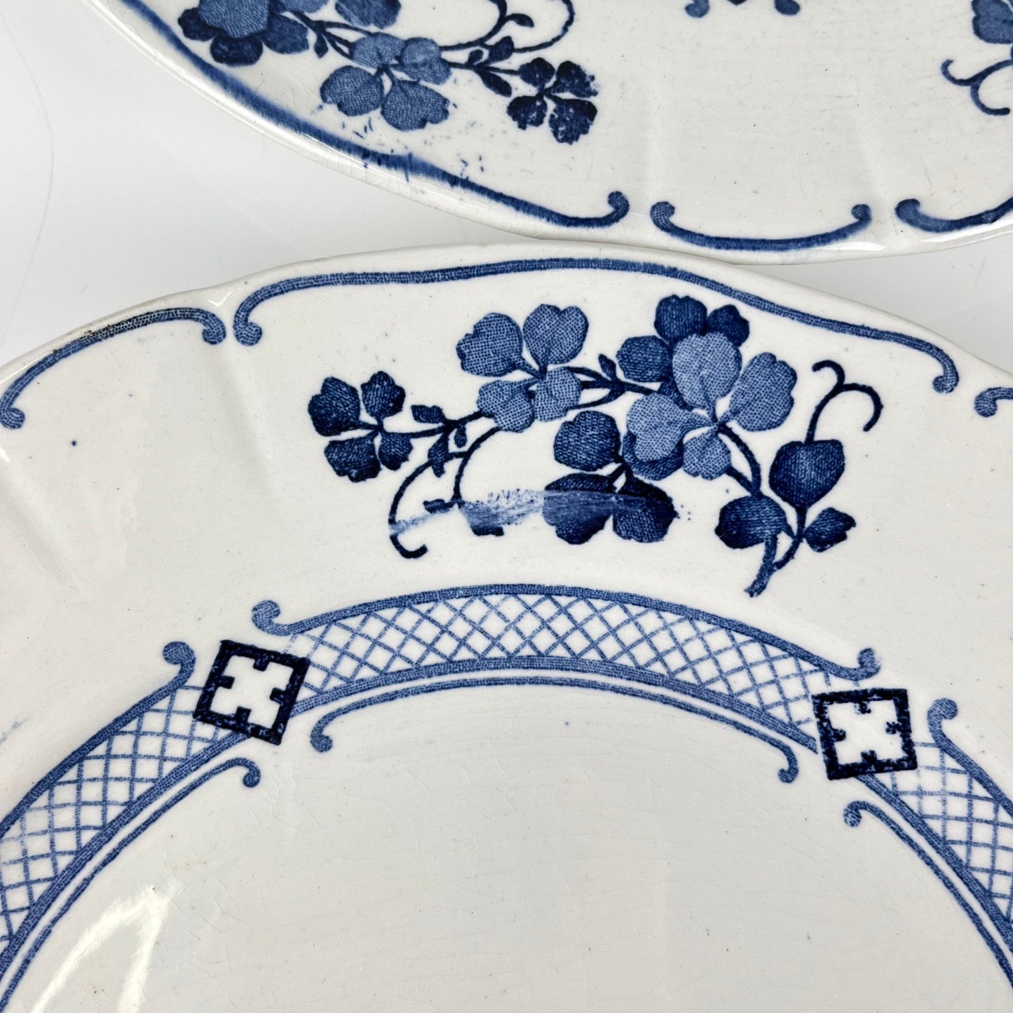 Set of 6 dinner plates, Ironstone, KG Lunéville, "Jane" pattern, blue, 1890-1915
