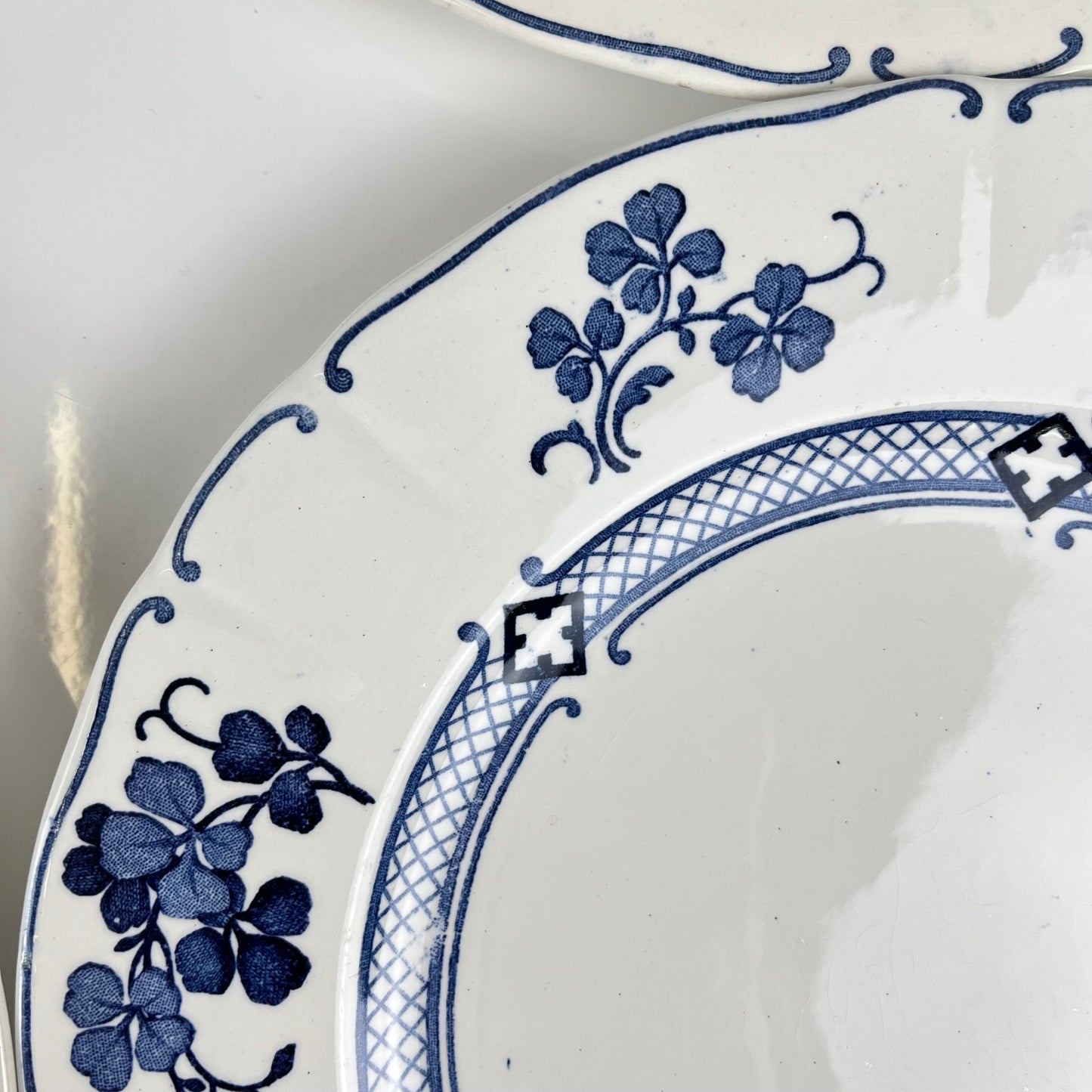 Set of 6 dinner plates, Ironstone, KG Lunéville, "Jane" pattern, blue, 1890-1915