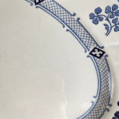 Plat ovale Terre de Fer  KG Lunéville, modele "Jane", bleu, 1890-1915