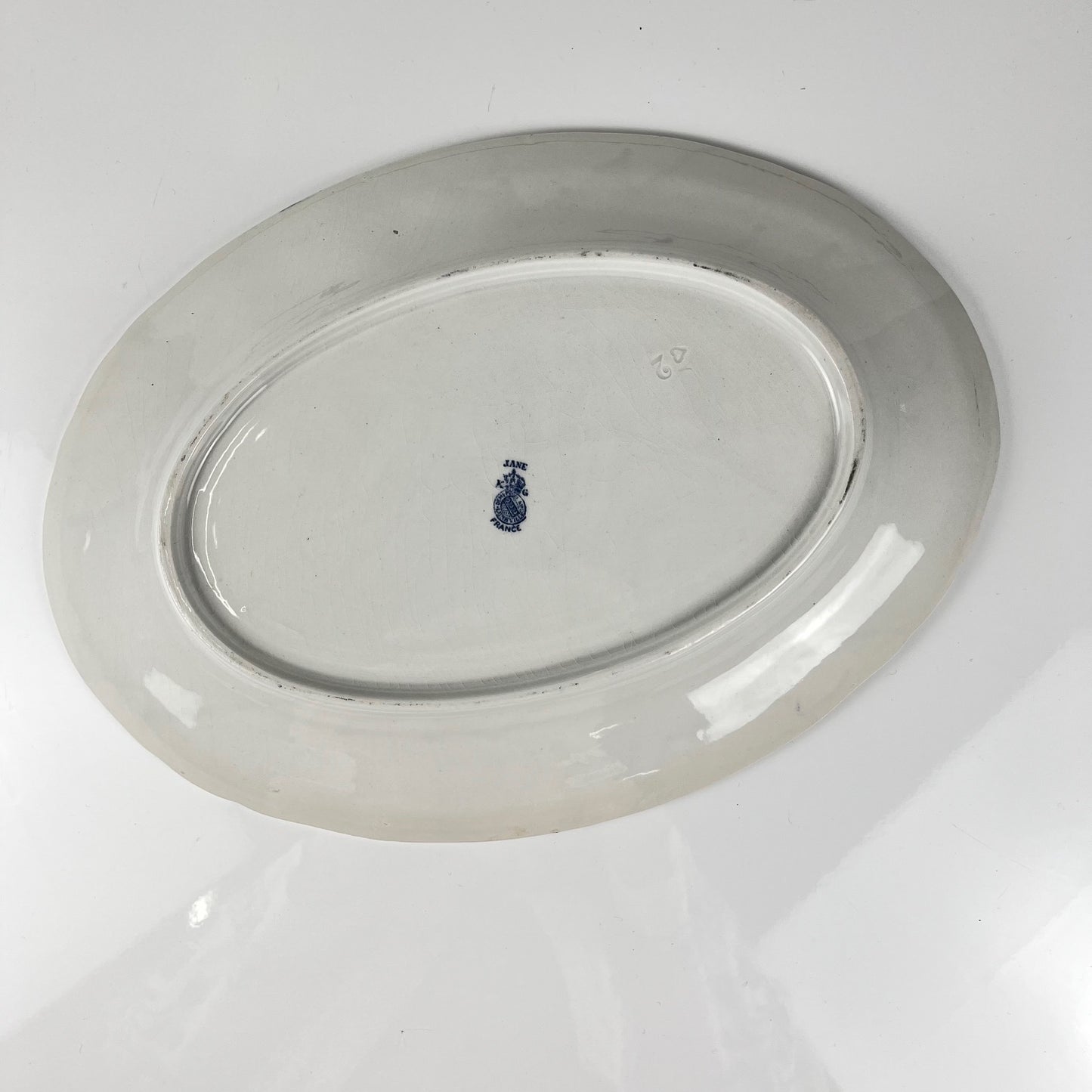 Plat ovale Terre de Fer  KG Lunéville, modele "Jane", bleu, 1890-1915