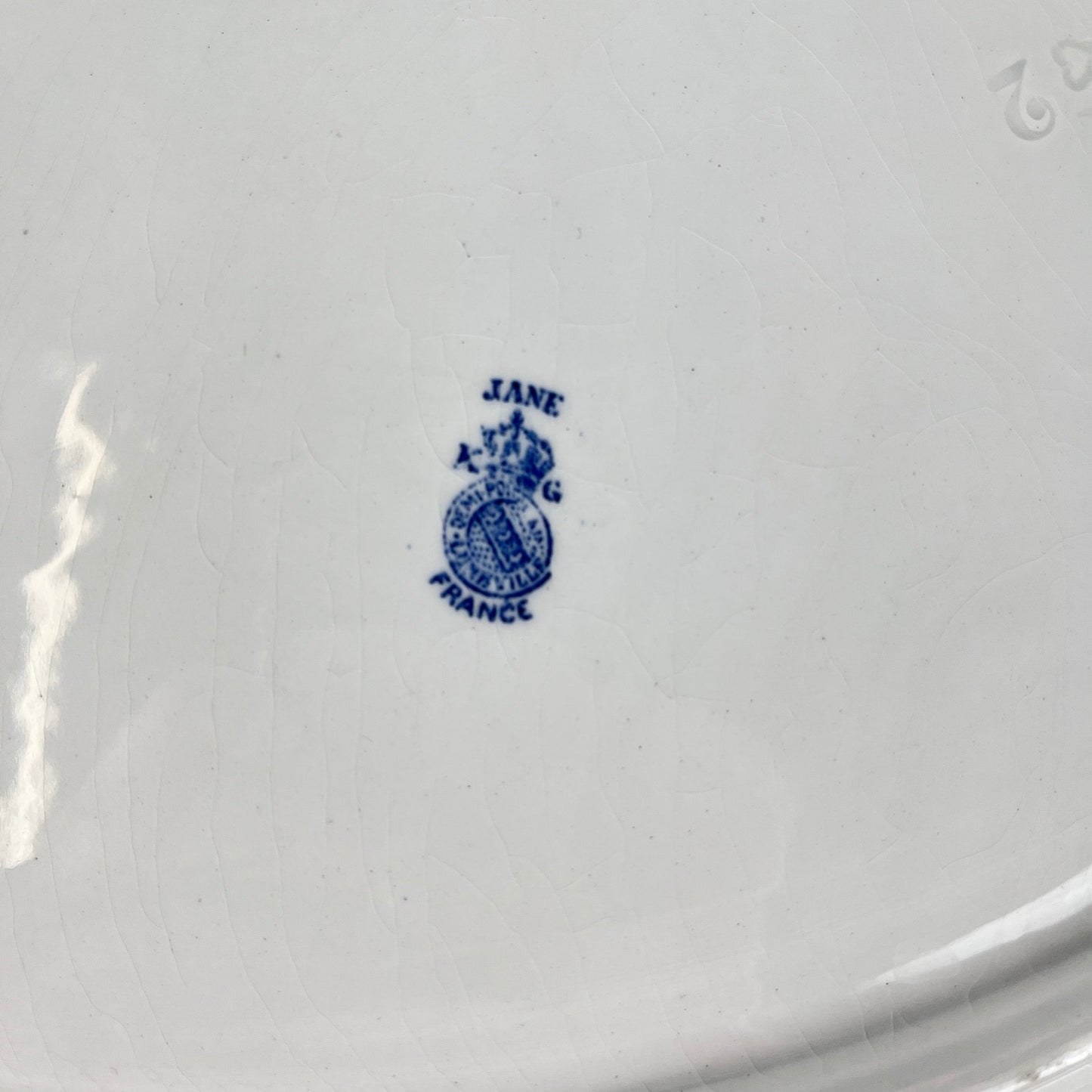 Plat ovale Terre de Fer  KG Lunéville, modele "Jane", bleu, 1890-1915