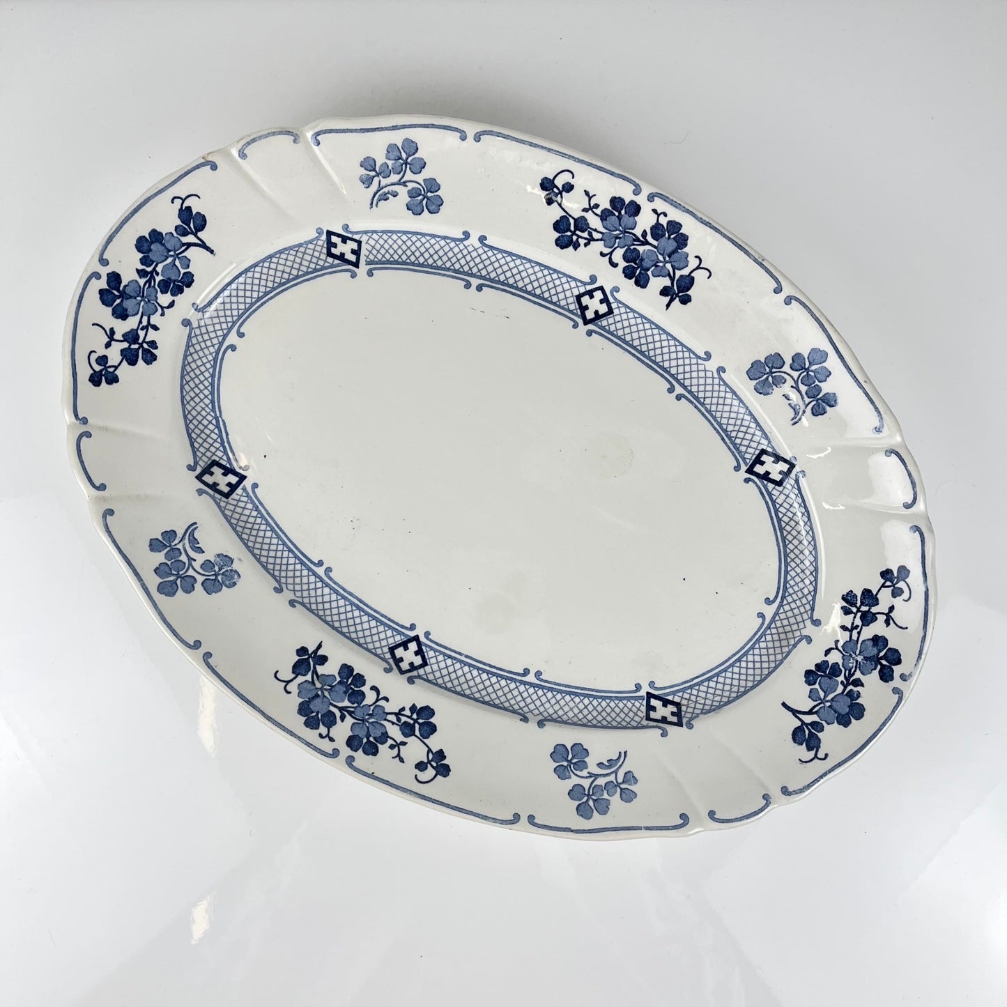 Large Oval Ironstone Platter, KG Lunéville, "Jane" pattern, blue, 1890-1915