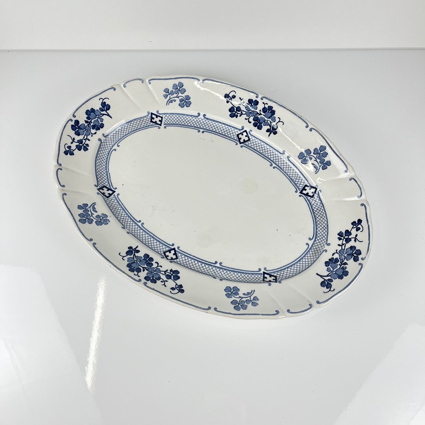 Large Oval Ironstone Platter, KG Lunéville, "Jane" pattern, blue, 1890-1915