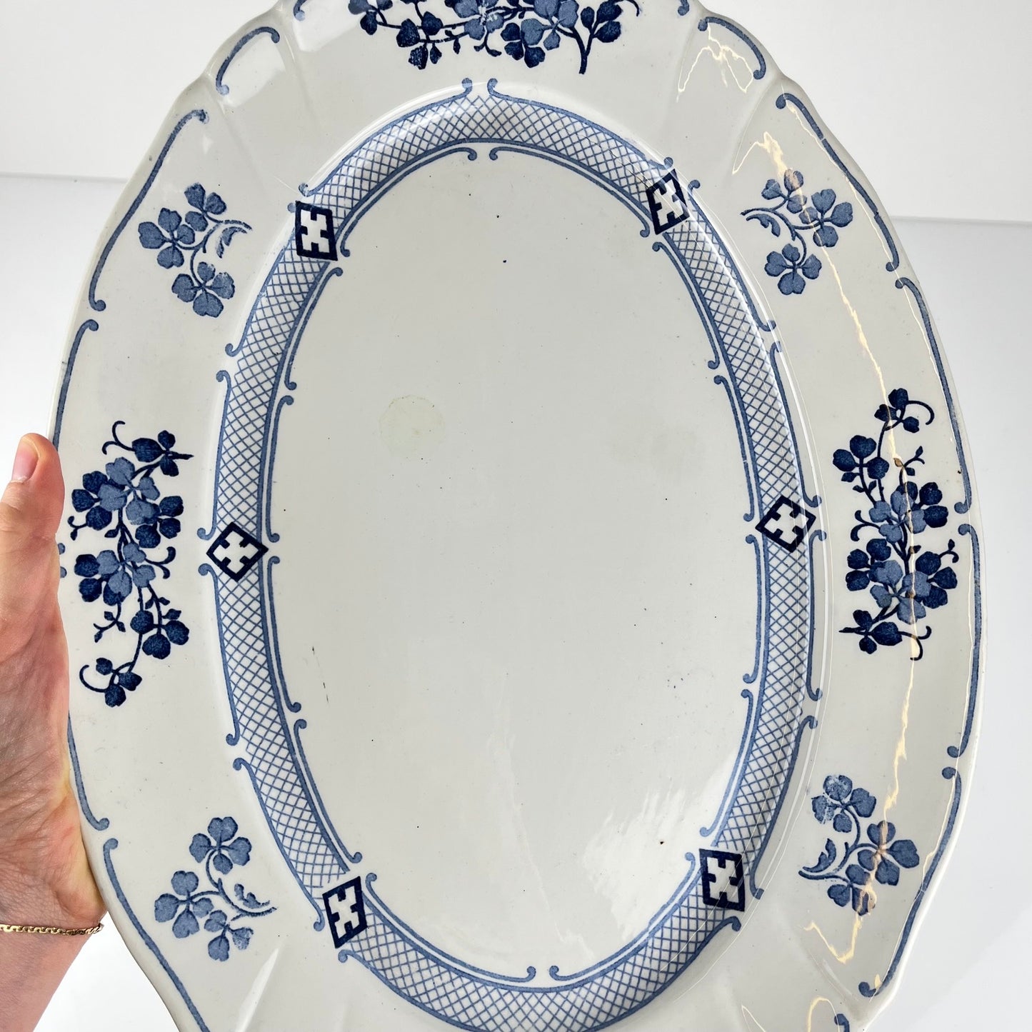 Large Oval Ironstone Platter, KG Lunéville, "Jane" pattern, blue, 1890-1915