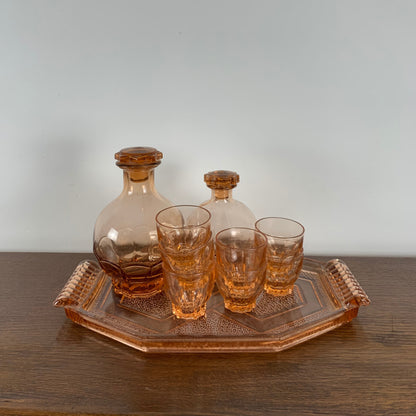 Ensemble à digestif en verre rose vintage