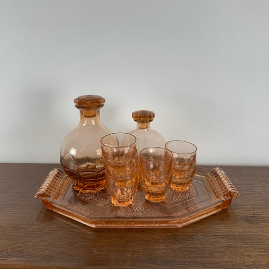 Vintage pink glass digestive set