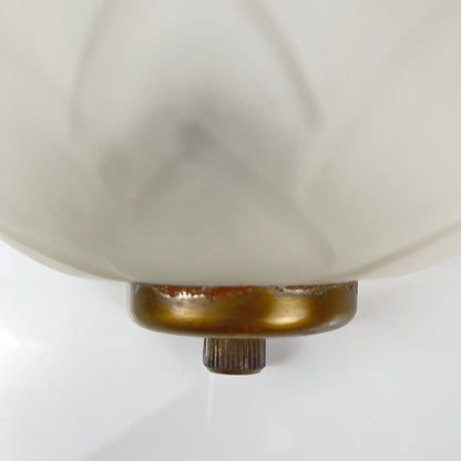 Trio of vintage frosted glass and brass wall sconces