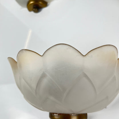 Trio of vintage frosted glass and brass wall sconces