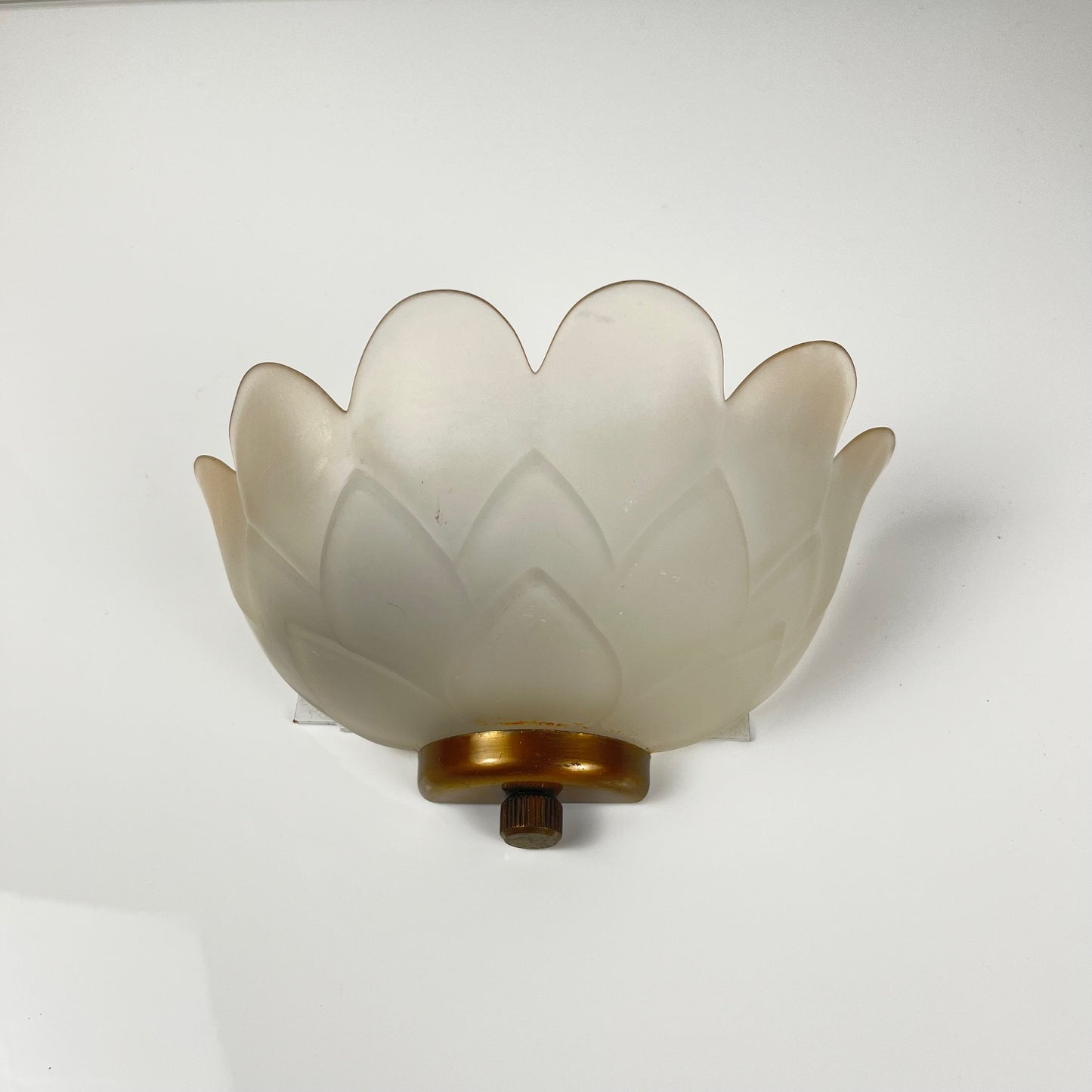 Trio of vintage frosted glass and brass wall sconces