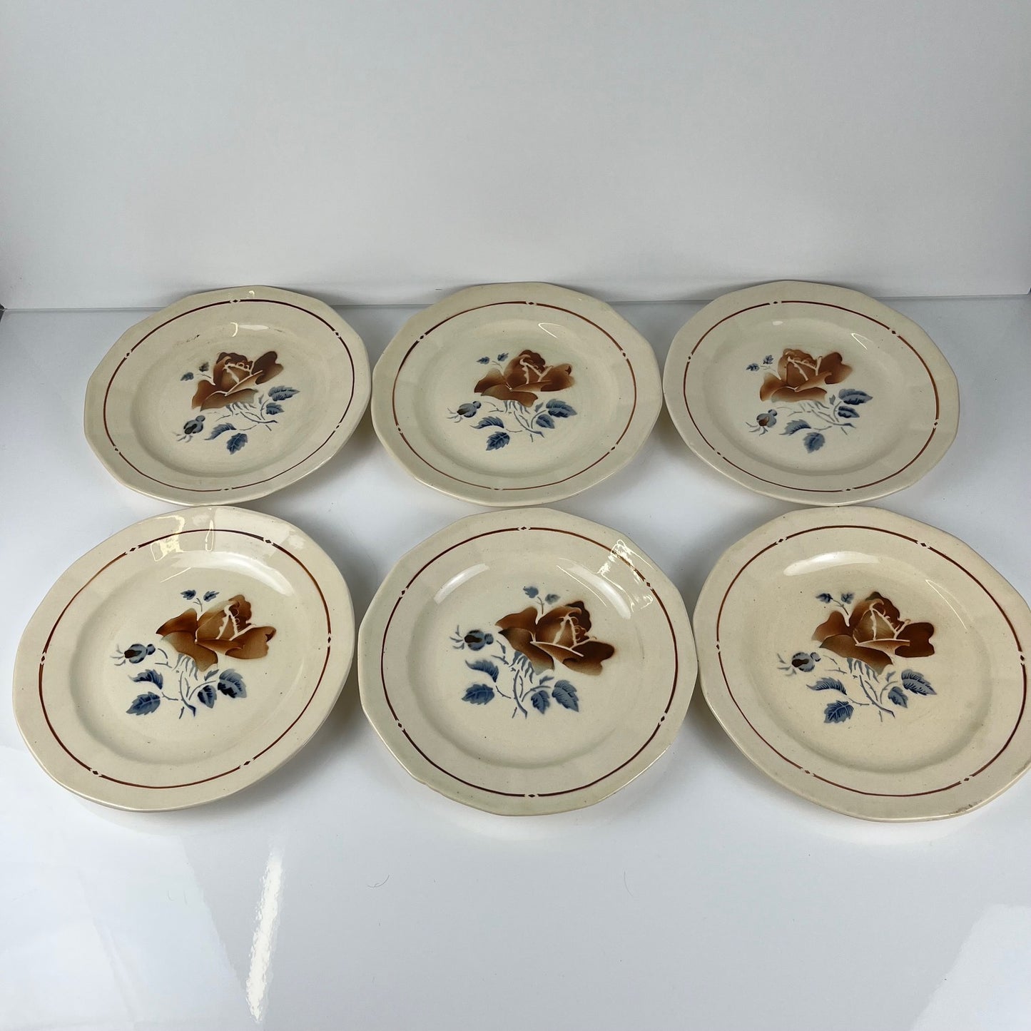 Set of 6 Sarreguemines Dinner Plates with floral pattern, first half of the 20th century