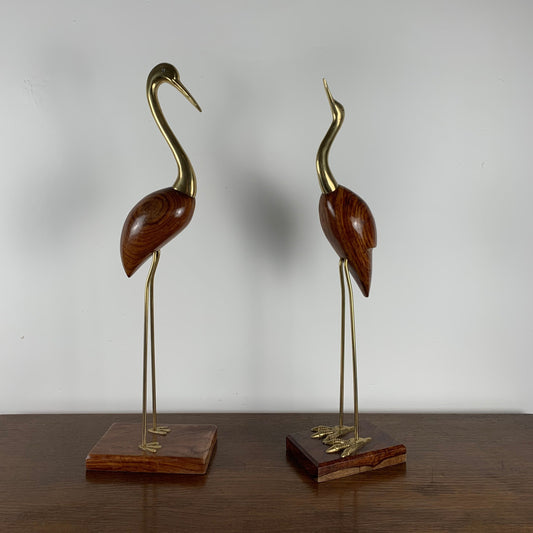 Heron statue in wood and brass, 1960