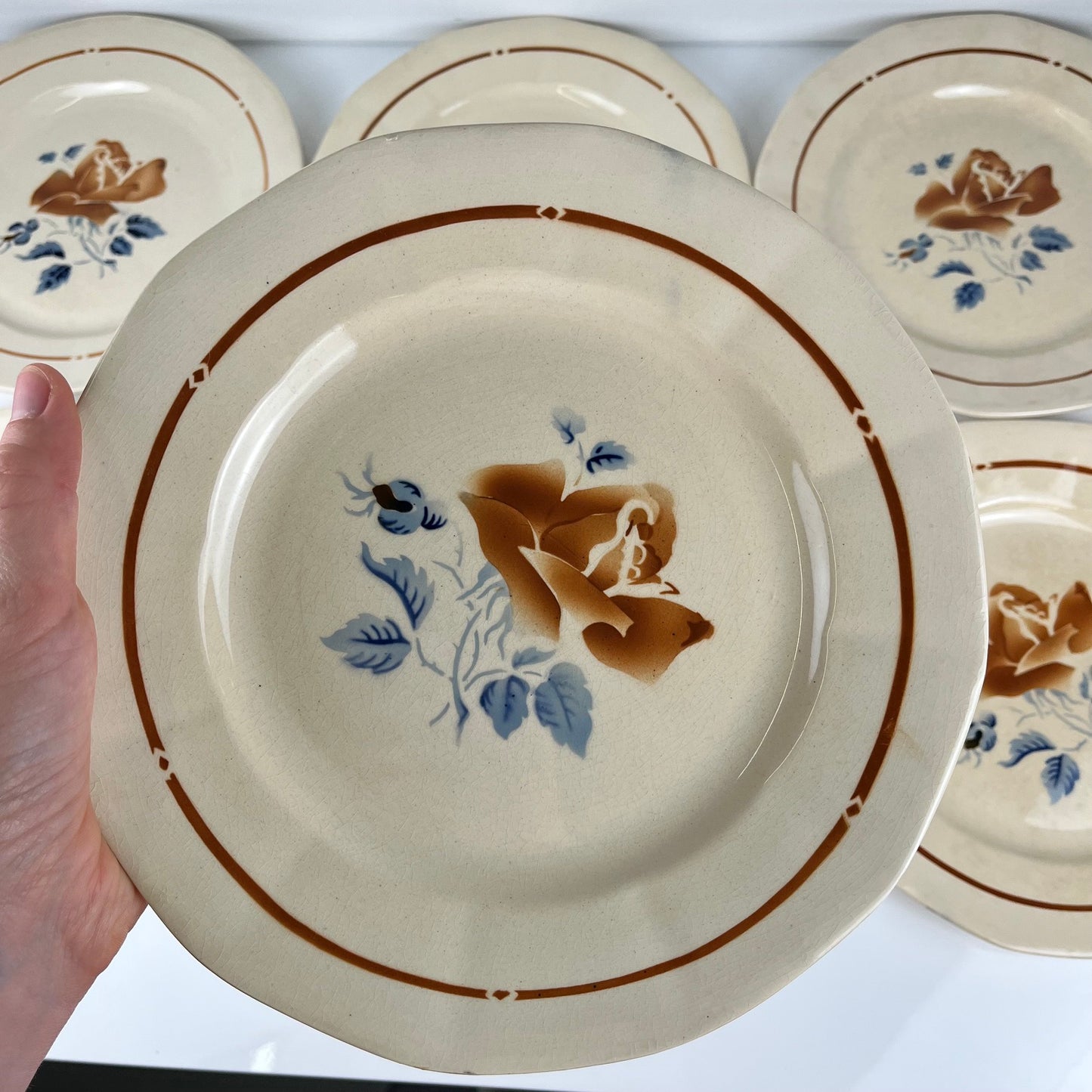 Set of 6 Sarreguemines dessert plates with floral pattern, first half of the 20th century