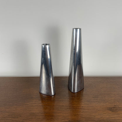 Duo of silver aluminum candle holders, Ikea 1980