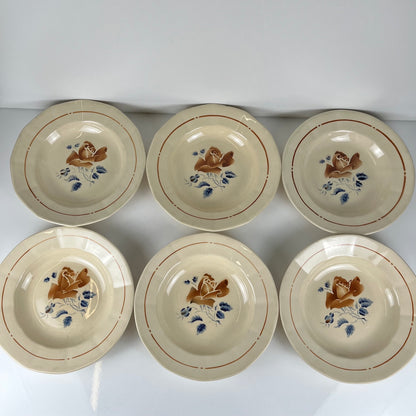 Set de 6 Assiettes creuses Sarreguemines motif fleur , première moitié du XXe siècle