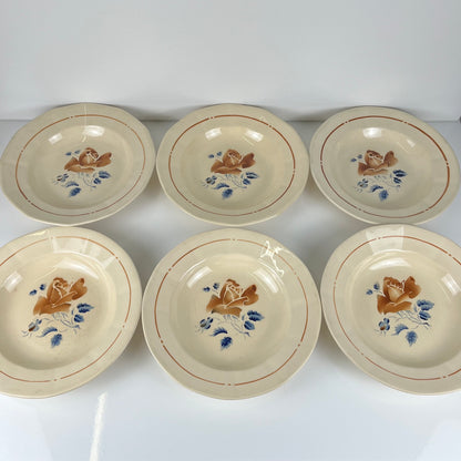 Set de 6 Assiettes creuses Sarreguemines motif fleur , première moitié du XXe siècle