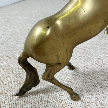 Hollywood Regency style coffee table, 6 patinated brass horses & glass top, 1970