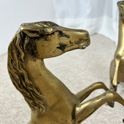Hollywood Regency style coffee table, 6 patinated brass horses & glass top, 1970