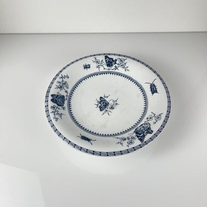 Compotier bas sur piédouche "Butterfly" bleu par Minton & co, Angleterre, XIXe