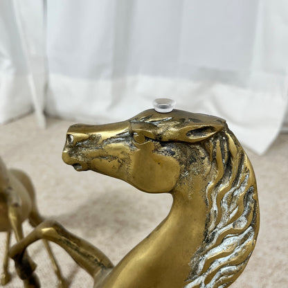 Hollywood Regency style coffee table, 6 patinated brass horses & glass top, 1970