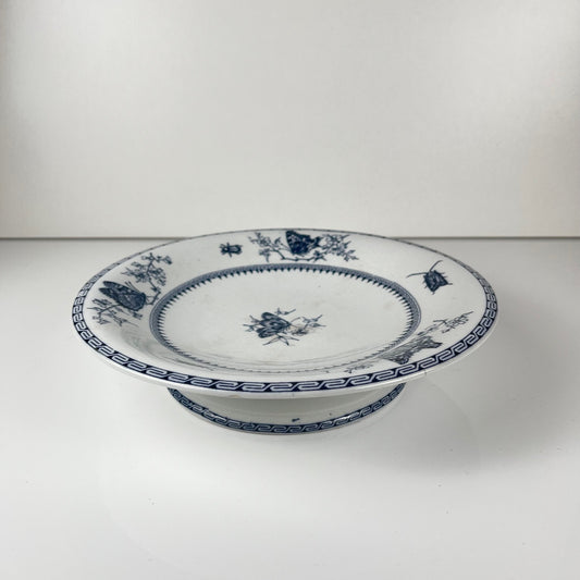 Compotier bas sur piédouche "Butterfly" bleu par Minton & co, Angleterre, XIXe