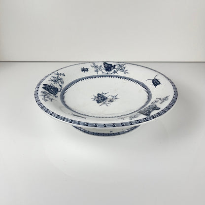 Compotier bas sur piédouche "Butterfly" bleu par Minton & co, Angleterre, XIXe